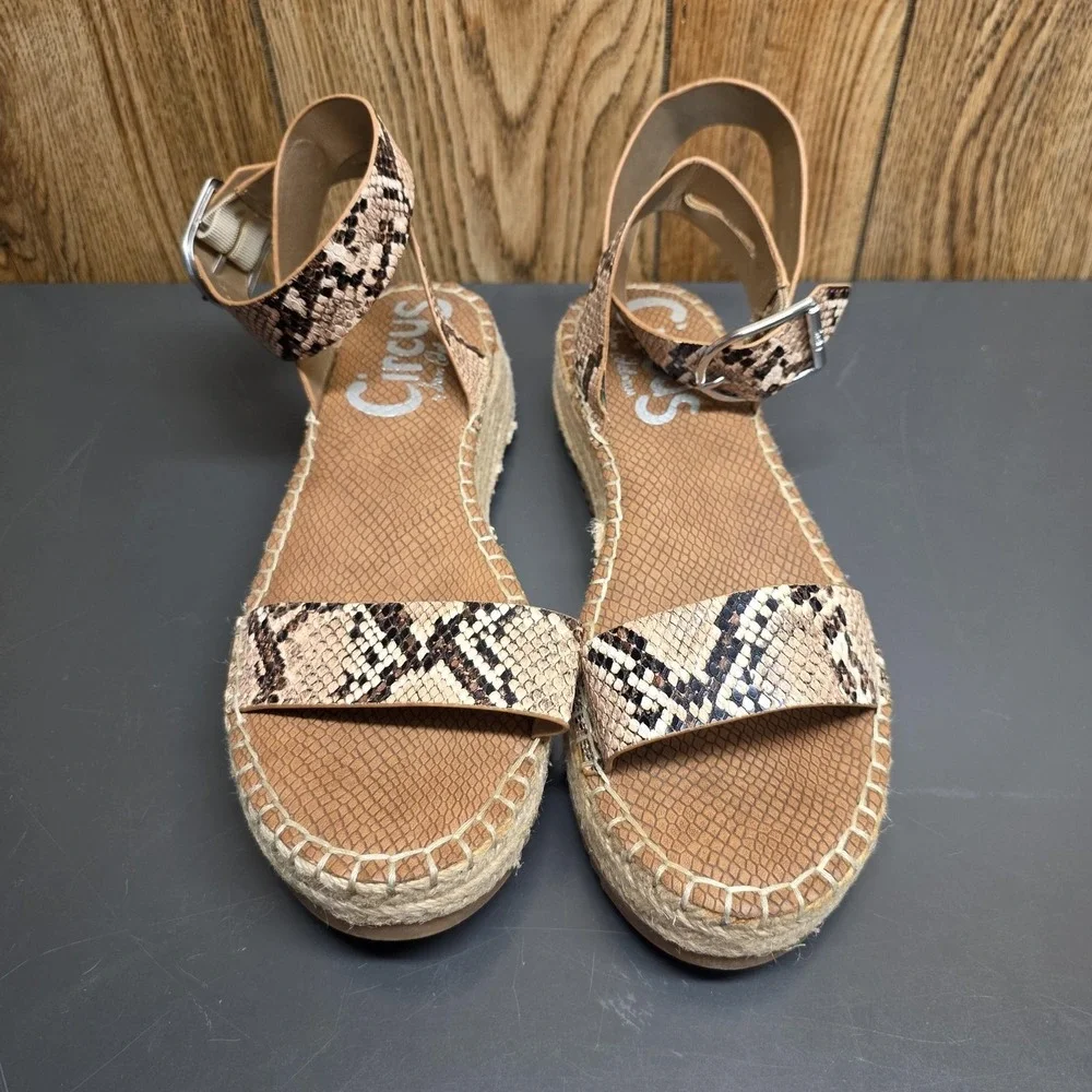 Circus By Sam Edelman Kennedy Sandals Women 8.5 Brown Snake Espadrille Wedge
